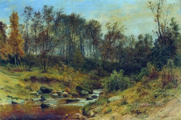 landscape Painting - forest stream 1896 classical landscape Ivan Ivanovich woods trees